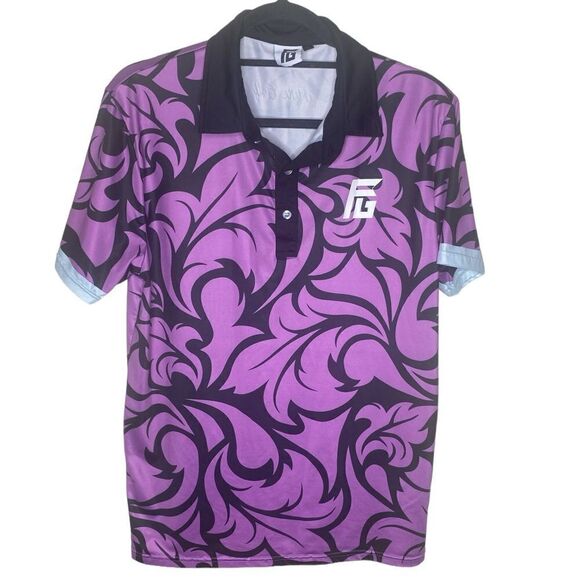 Flyte Golf Men’s Sz Med Black Purple Sweat Resistance Wicking Dri Fit Golf Polo - Picture 1 of 5